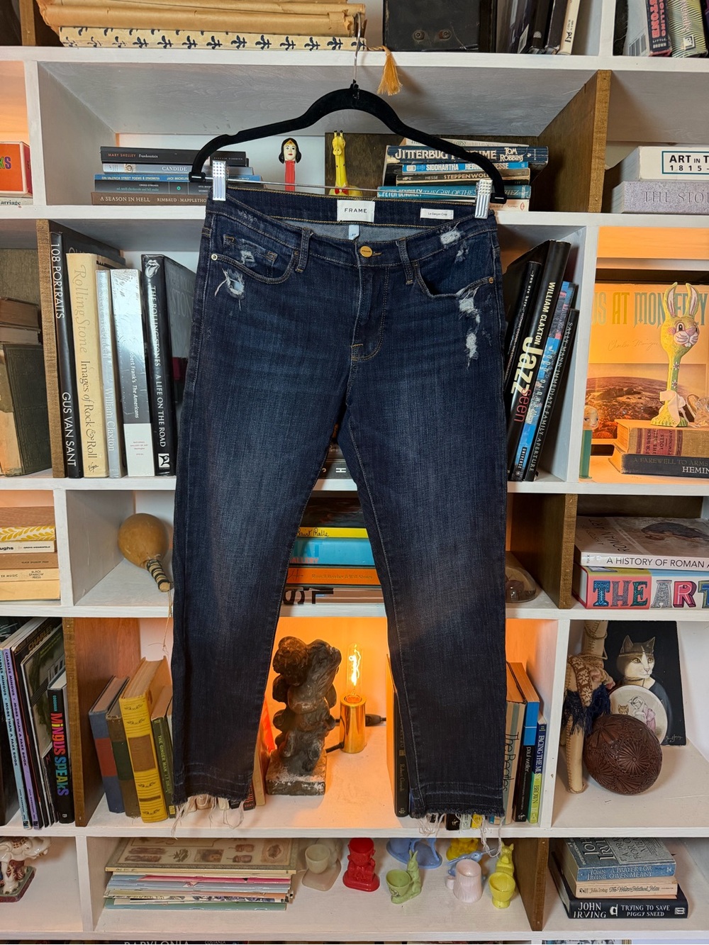 Frame Denim Slim Straight Jeans in Dark Blue Wash